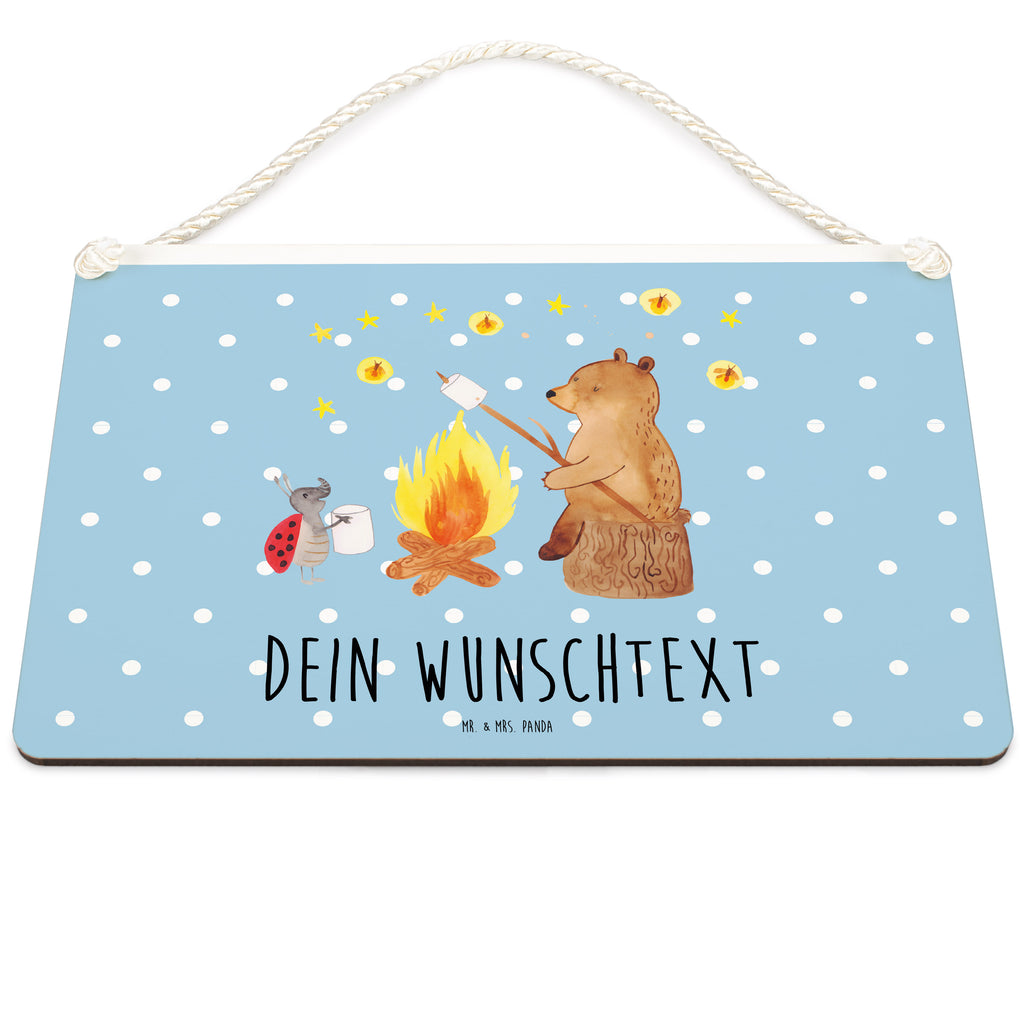 Personalisiertes Deko Schild Bär & Marienkäfer Lagerfeuer Dekoschild, Deko Schild, Schild, Tür Schild, Türschild, Holzschild, Wandschild, Wanddeko, Bär, Teddy, Teddybär, Lagerfeuer