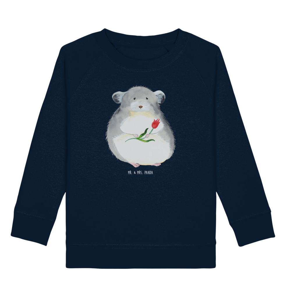 Organic Kinder Pullover Chinchilla mit Blume Kinder Pullover, Kinder Sweatshirt, Jungen, Mädchen, Tiermotive, Gute Laune, lustige Sprüche, Tiere, Chinchilla, Chinchillas, Liebeskummer, Kummer, Depressionen, traurig sein, Chaos, Glücklichsein, Büro, Büroalltag