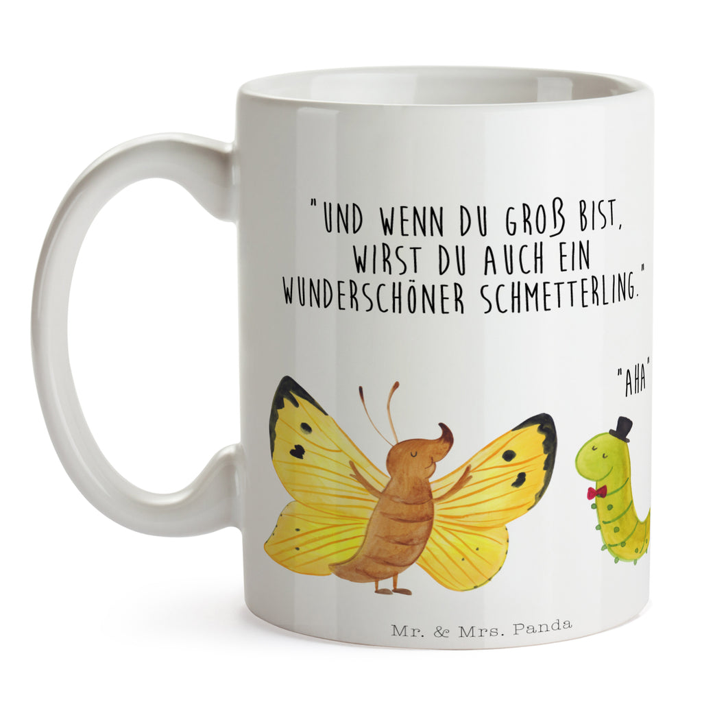 Tasse Raupe & Schmetterling Tasse, Kaffeetasse, Teetasse, Becher, Kaffeebecher, Teebecher, Keramiktasse, Porzellantasse, Büro Tasse, Geschenk Tasse, Tasse Sprüche, Tasse Motive, Kaffeetassen, Tasse bedrucken, Designer Tasse, Cappuccino Tassen, Schöne Teetassen, Tiermotive, Gute Laune, lustige Sprüche, Tiere, Raupe, Schmetterling, Zitronenfalter, Entwicklung, Erwachsen werden, Kokon, Hut, Hütchen, Schönheit, Aufwachsen