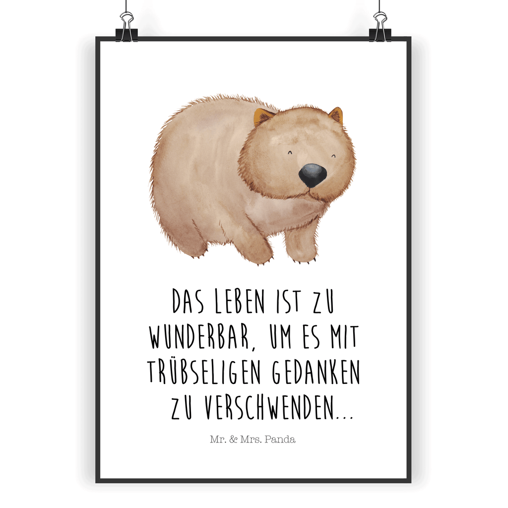 Poster Wombat Poster, Wandposter, Bild, Wanddeko, Küchenposter, Kinderposter, Wanddeko Bild, Raumdekoration, Wanddekoration, Handgemaltes Poster, Mr. & Mrs. Panda Poster, Designposter, Kunstdruck, Posterdruck, Tiermotive, Gute Laune, lustige Sprüche, Tiere, Wombat, Das Leben ist schön, Motivation, Spruch, Australien