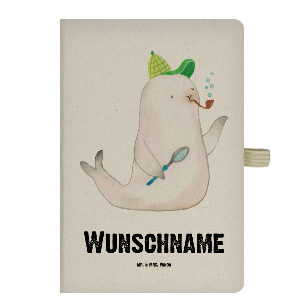 DIN A4 Personalisiertes Notizbuch Robbe Sherlock Personalisiertes Notizbuch, Notizbuch mit Namen, Notizbuch bedrucken, Personalisierung, Namensbuch, Namen, Tiermotive, Gute Laune, lustige Sprüche, Tiere