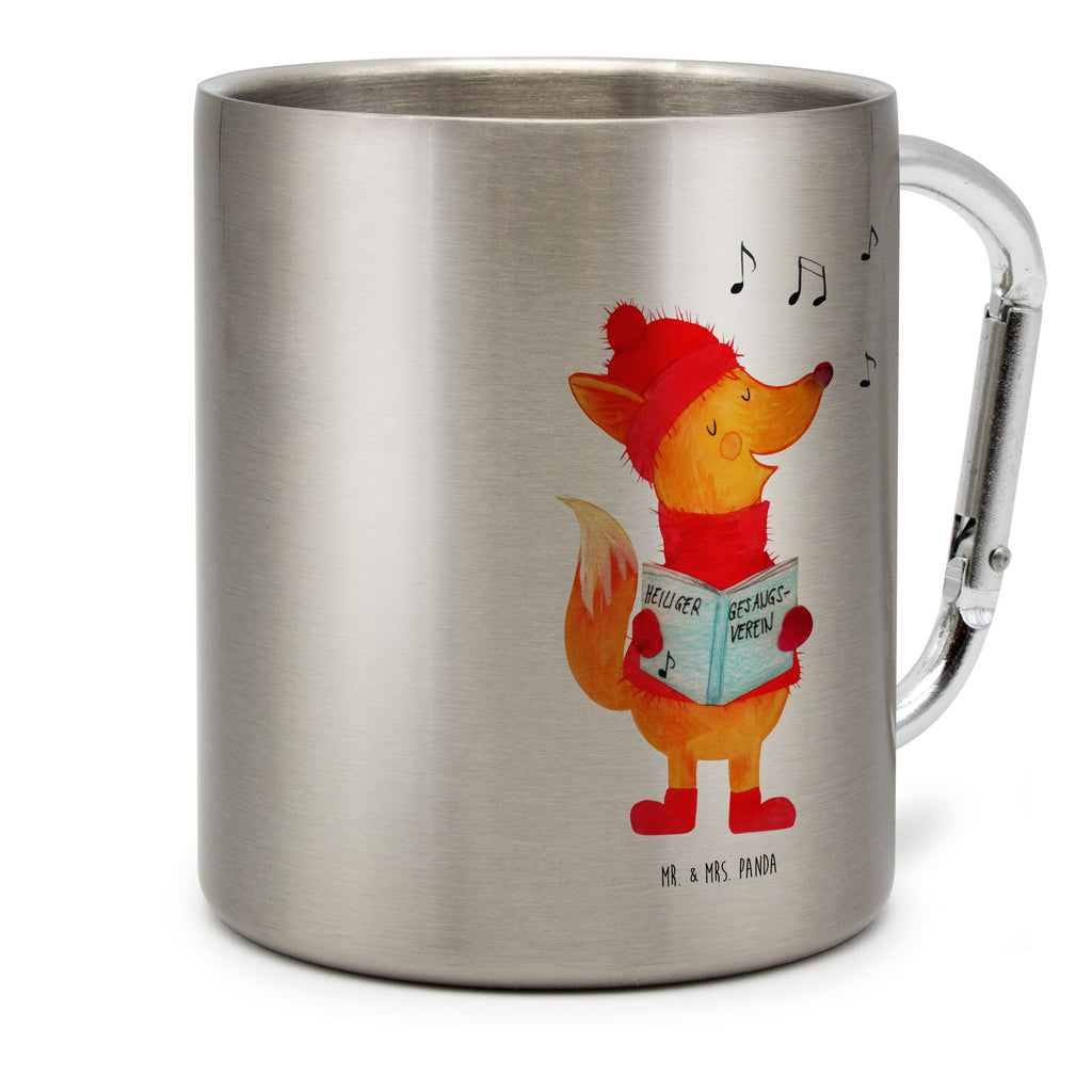 Edelstahlbecher Fuchs Sänger Edelstahltasse, Karabiner, Edelstahlbecher, Outdoor, Camping, Tasse, Becher, Winter, Weihnachten, Weihnachtsdeko, Nikolaus, Advent, Heiligabend, Wintermotiv, Fuchs, Füchse, Sänger, Geschenk Sänger, Singen, Weihnachtslieder