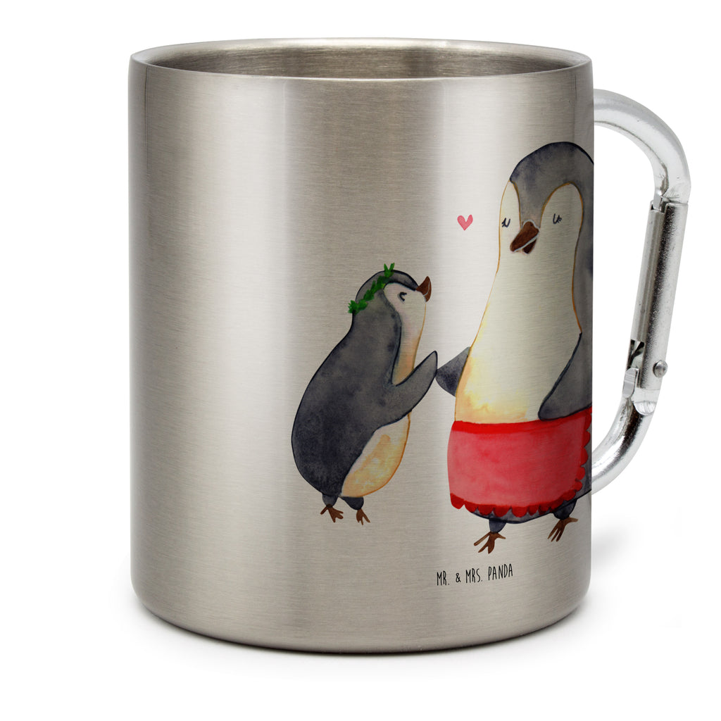 Edelstahlbecher Pinguin mit Kind Edelstahltasse, Karabiner, Edelstahlbecher, Outdoor, Camping, Tasse, Becher, Familie, Vatertag, Muttertag, Bruder, Schwester, Mama, Papa, Oma, Opa, Geschenk, Mami, Mutti, Mutter, Geburststag