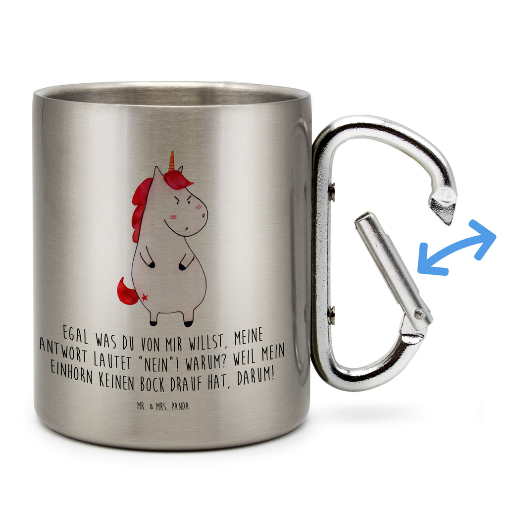 Edelstahlbecher Einhorn wütend Edelstahltasse, Karabiner, Edelstahlbecher, Outdoor, Camping, Tasse, Becher, Einhorn, Einhörner, Einhorn Deko, Pegasus, Unicorn, Realität, Ansage, lustlos, nein, Büro, Arbeit, wütend, dumme Fragen, lustig, Spaß, Geschenk