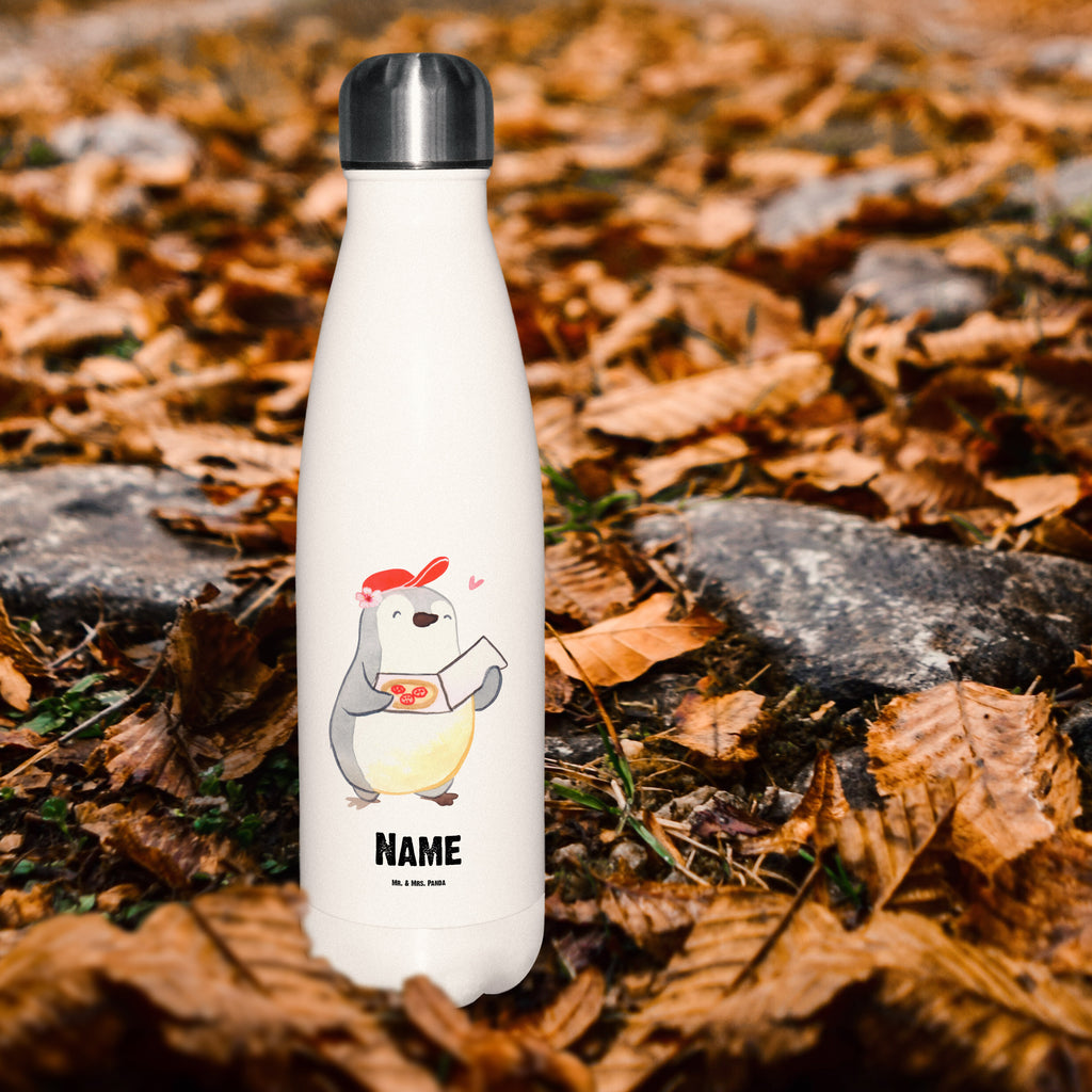 Personalisierte Thermosflasche Pizzabäckerin mit Herz Personalisierte Isolierflasche, Personalisierte Thermoflasche, Personalisierte Trinkflasche, Trinkflasche Mit Namen, Wunschname, Bedrucken, Namensflasche, Beruf, Ausbildung, Jubiläum, Abschied, Rente, Kollege, Kollegin, Geschenk, Schenken, Arbeitskollege, Mitarbeiter, Firma, Danke, Dankeschön, Lieferdienstmitarbeiterin, Pizzabäckerin, Pizzabotin, Pizzabringdienst, Lieferbringdienst