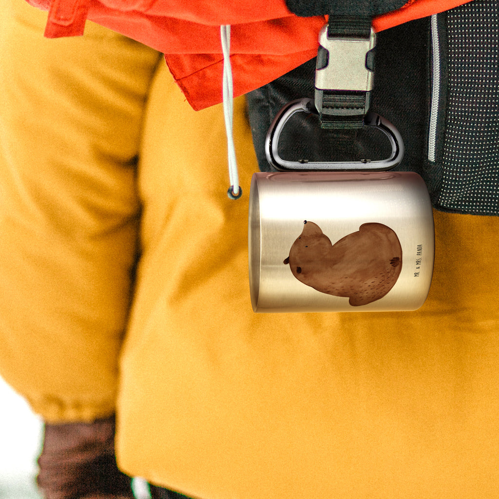 Edelstahlbecher Bär Schulterblick Edelstahltasse, Karabiner, Edelstahlbecher, Outdoor, Camping, Tasse, Becher, Bär, Teddy, Teddybär, Selbstachtung, Weltansicht, Motivation, Bären, Bärenliebe, Weisheit