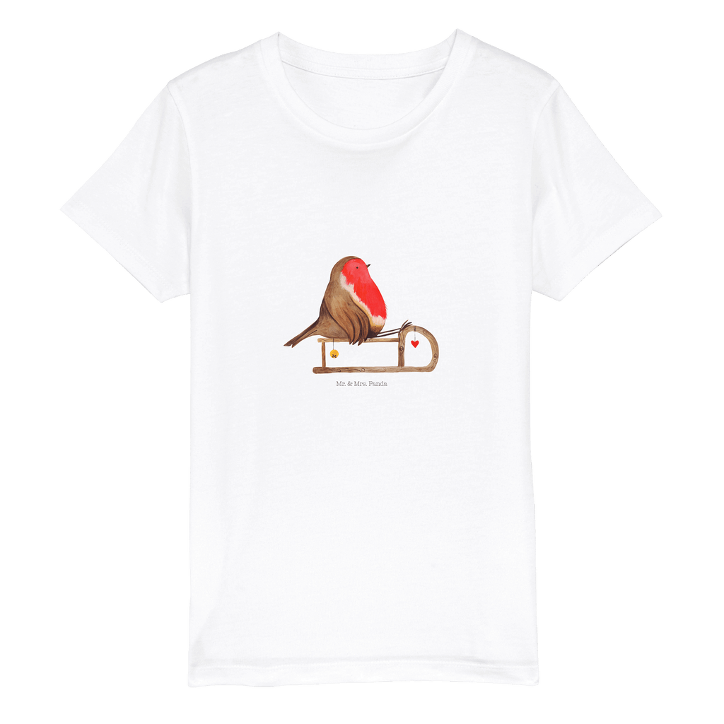 Organic Kinder T-Shirt Rotkehlchen Schlitten Kinder T-Shirt, Kinder T-Shirt Mädchen, Kinder T-Shirt Jungen, Winter, Weihnachten, Weihnachtsdeko, Nikolaus, Advent, Heiligabend, Wintermotiv, Schlitten, Vogel