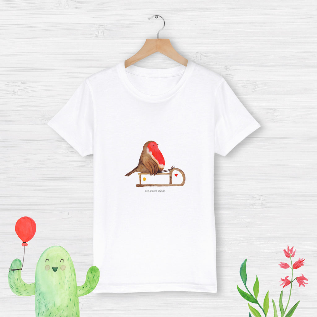 Organic Kinder T-Shirt Rotkehlchen Schlitten Kinder T-Shirt, Kinder T-Shirt Mädchen, Kinder T-Shirt Jungen, Winter, Weihnachten, Weihnachtsdeko, Nikolaus, Advent, Heiligabend, Wintermotiv, Schlitten, Vogel