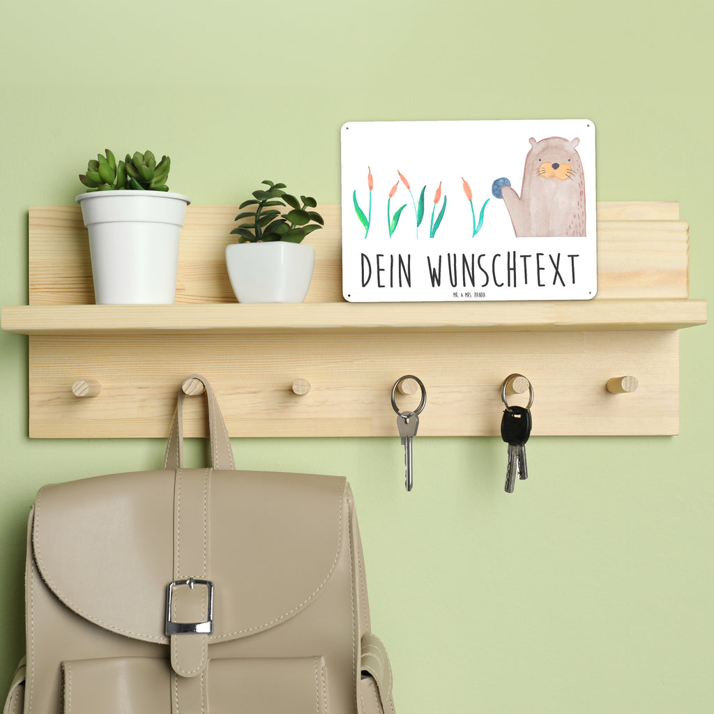 Personalisiertes Blechschild Otter Stein Blechschild, Metallschild, Geschenk Schild, Schild, Magnet-Metall-Schild, Deko Schild, Wandschild, Wand-Dekoration, Türschild, Otter, Fischotter, Seeotter, Otter Seeotter See Otter