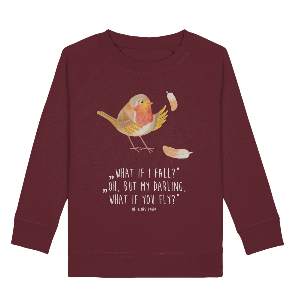 Organic Kinder Pullover Rotkehlchen mit Federn Kinder Pullover, Kinder Sweatshirt, Jungen, Mädchen, Tiermotive, Gute Laune, lustige Sprüche, Tiere, What if i fall, Rotkehlchen, Spruch Motivation, Spruch Mut, Vogel, Motivation Sprüche, Motivationsbilder, fliegen