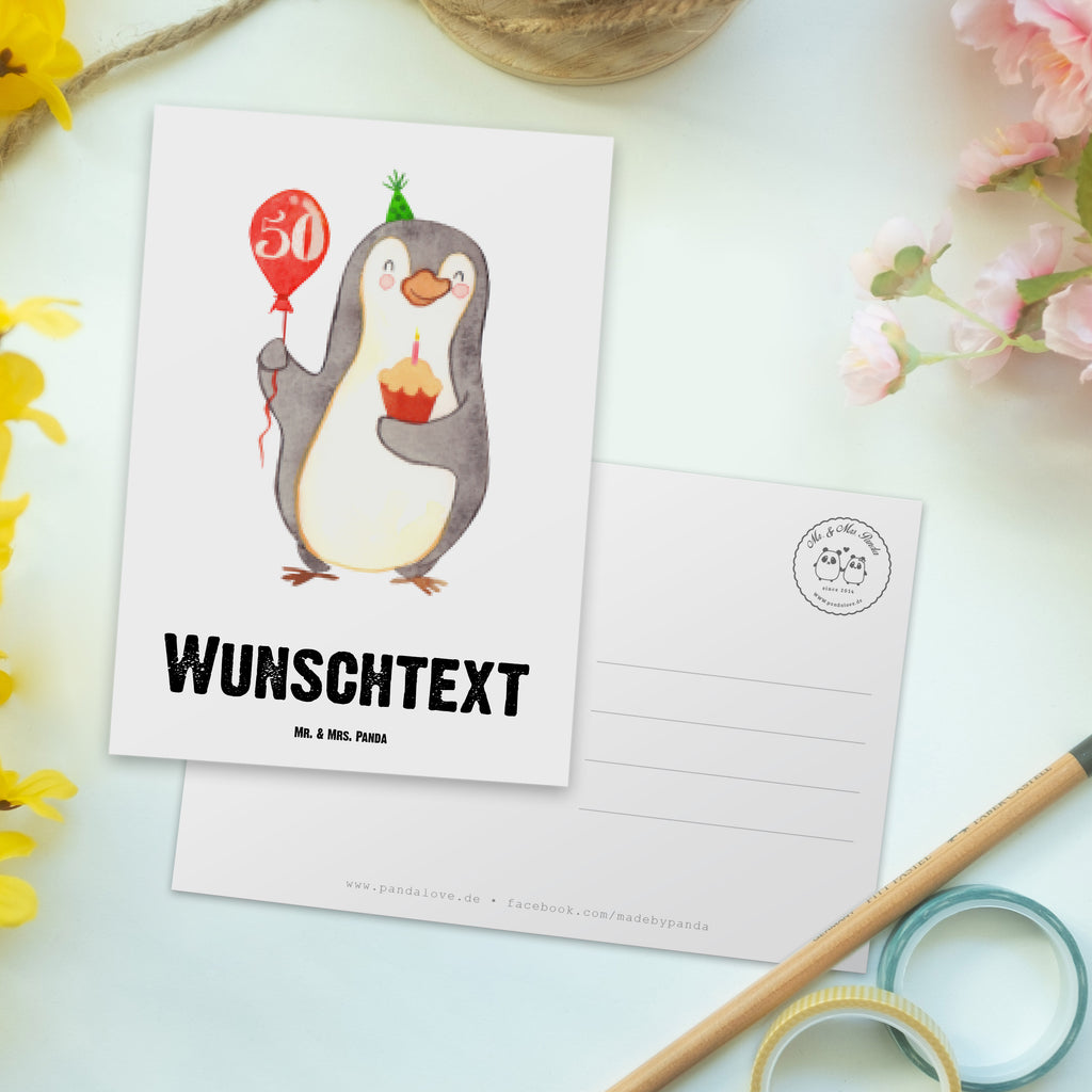 Personalisierte Postkarte 50. Geburtstag Pinguin Luftballon Postkarte mit Namen, Postkarte bedrucken, Postkarte mit Wunschtext, Postkarte personalisierbar, Geschenkkarte mit Namen, Grußkarte mit Namen, Karte mit Namen, Einladung mit Namen, Ansichtskarte mit Namen, Geschenkkarte mit Wunschtext, Grußkarte mit Wunschtext, Karte mit Wunschtext, Einladung mit Wunschtext, Ansichtskarte mit Wunschtext, Geburtstag, Geburtstagsgeschenk, Geschenk, Pinguin, Geburtstage, Happy Birthday, Geburtstagsfeier