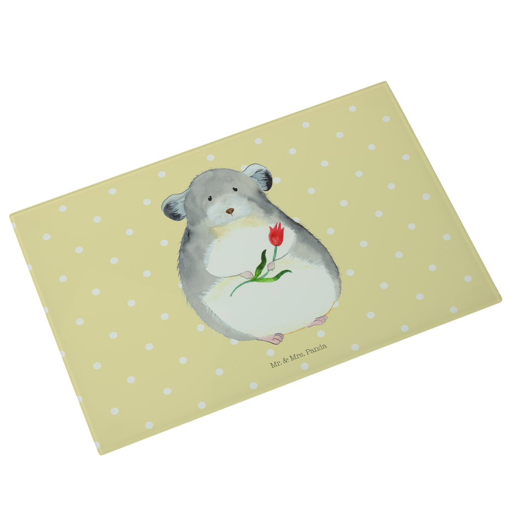 Glasschneidebrett Chinchilla mit Blume Glasschneidebrett, Schneidebrett, Frühstücksbrett, Küche, Tiermotive, Gute Laune, lustige Sprüche, Tiere, Chinchilla, Chinchillas, Liebeskummer, Kummer, Depressionen, traurig sein, Chaos, Glücklichsein, Büro, Büroalltag