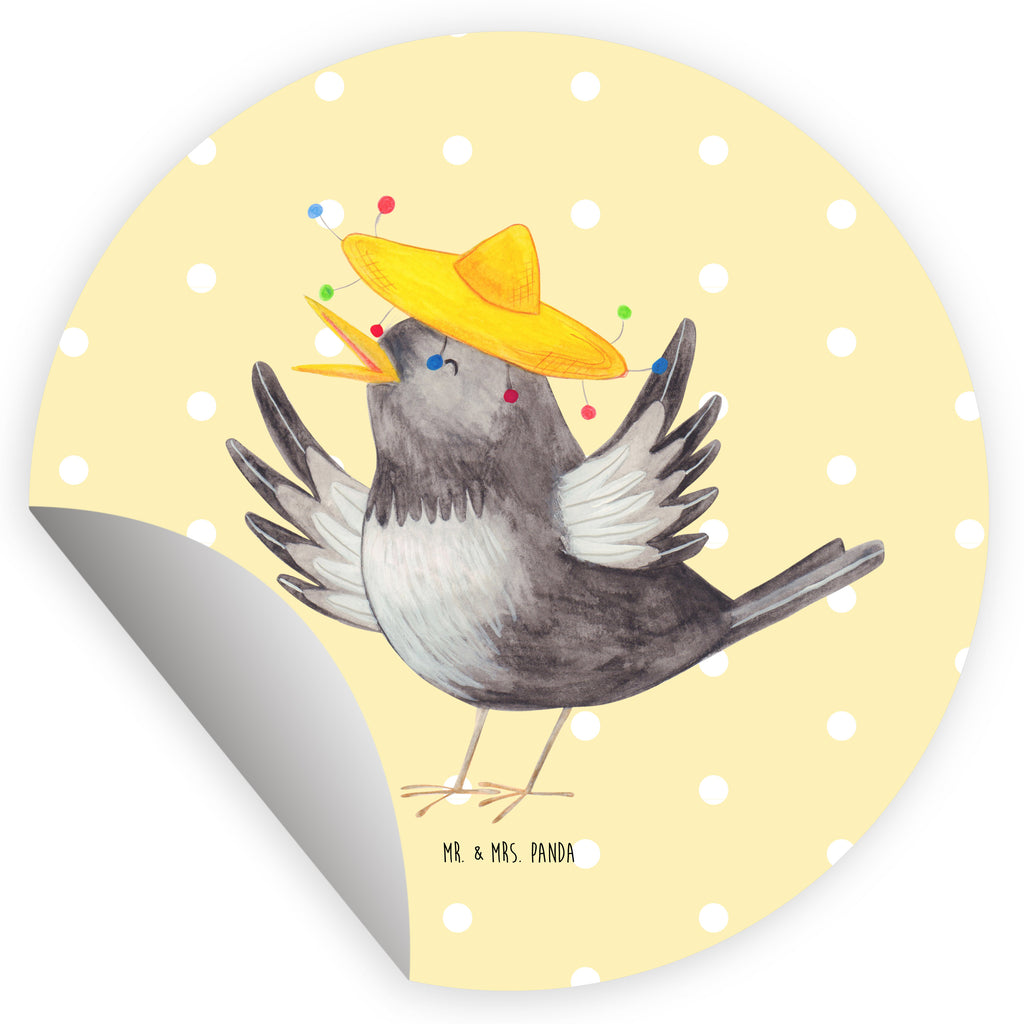 Rund Aufkleber Rabe mit Sombrero Sticker, Aufkleber, Etikett, Tiermotive, Gute Laune, lustige Sprüche, Tiere, Rabe, Vogel, Vögel, Spruch positiv, fröhlich sein, glücklich sein, Glück Spruch, froh, Elster, Motivation