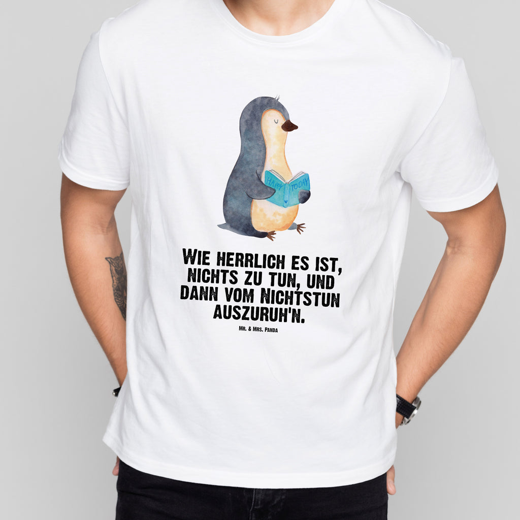 T-Shirt Standard Pinguin Buch T-Shirt, Shirt, Tshirt, Lustiges T-Shirt, T-Shirt mit Spruch, Party, Junggesellenabschied, Jubiläum, Geburstag, Herrn, Damen, Männer, Frauen, Schlafshirt, Nachthemd, Sprüche, Pinguin, Pinguine, Buch, Lesen, Bücherwurm, Nichtstun, Faulenzen, Ferien, Urlaub, Freizeit