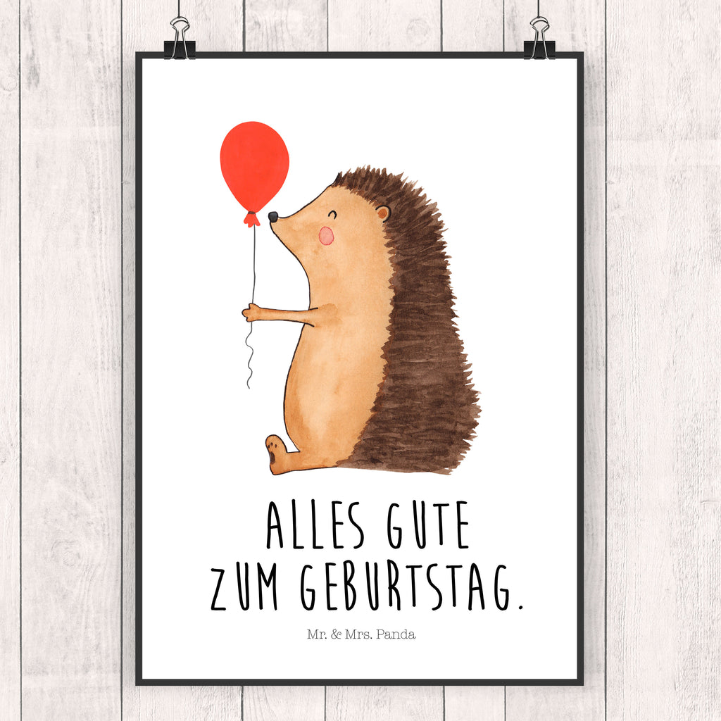 Poster Igel mit Luftballon Poster, Wandposter, Bild, Wanddeko, Küchenposter, Kinderposter, Wanddeko Bild, Raumdekoration, Wanddekoration, Handgemaltes Poster, Mr. & Mrs. Panda Poster, Designposter, Kunstdruck, Posterdruck, Tiermotive, Gute Laune, lustige Sprüche, Tiere, Igel, Geburtstag, Herzlichen Glückwunsch, Glückwunsch, Geburtstagskind, Ballon, Happy Birthday