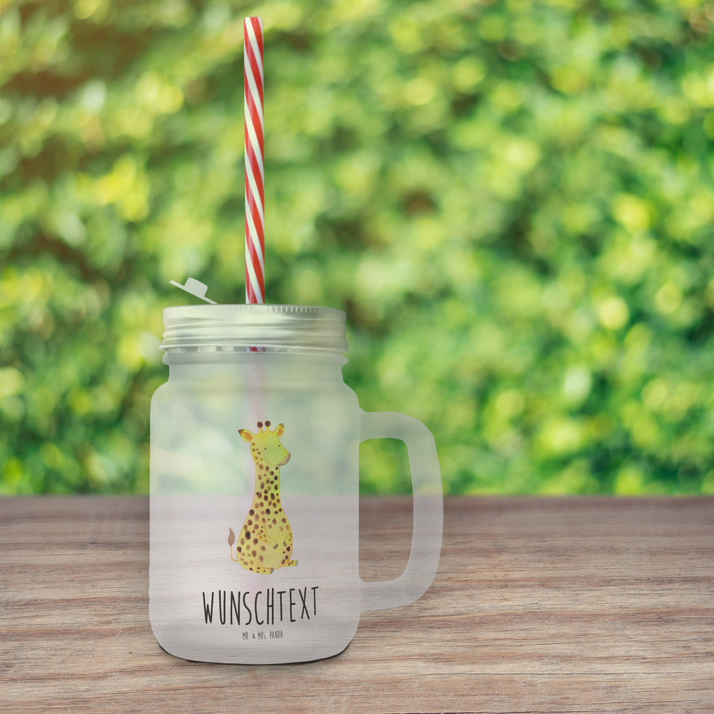 Personalisiertes Trinkglas Mason Jar Giraffe Zufrieden Personalisiertes Mason Jar, Personalisiertes Glas, Personalisiertes Trinkglas, Personalisiertes Henkelglas, Personalisiertes Sommerglas, Personalisiertes Einmachglas, Personalisiertes Cocktailglas, Personalisiertes Cocktail-Glas, mit Namen, Wunschtext, Wunschnamen, Mason Jar selbst bedrucken, Wunschglas mit Namen, Bedrucktes Trinkglas, Geschenk mit Namen, Afrika, Wildtiere, Giraffe, Zufrieden, Glück, Abenteuer