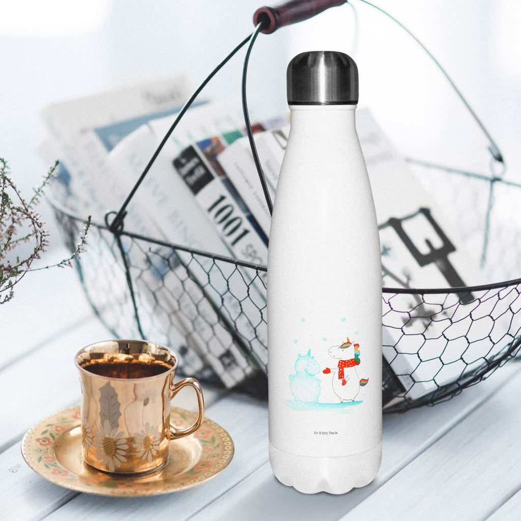 Thermosflasche Einhorn Schneemann Isolierflasche, Thermoflasche, Trinkflasche, Thermos, Edelstahl, Einhorn, Einhörner, Einhorn Deko, Pegasus, Unicorn, Schneemann, Winter, Schnee, Kuchen, Weihnachten, kalt, Mütze, Handschuhe, X-Mas