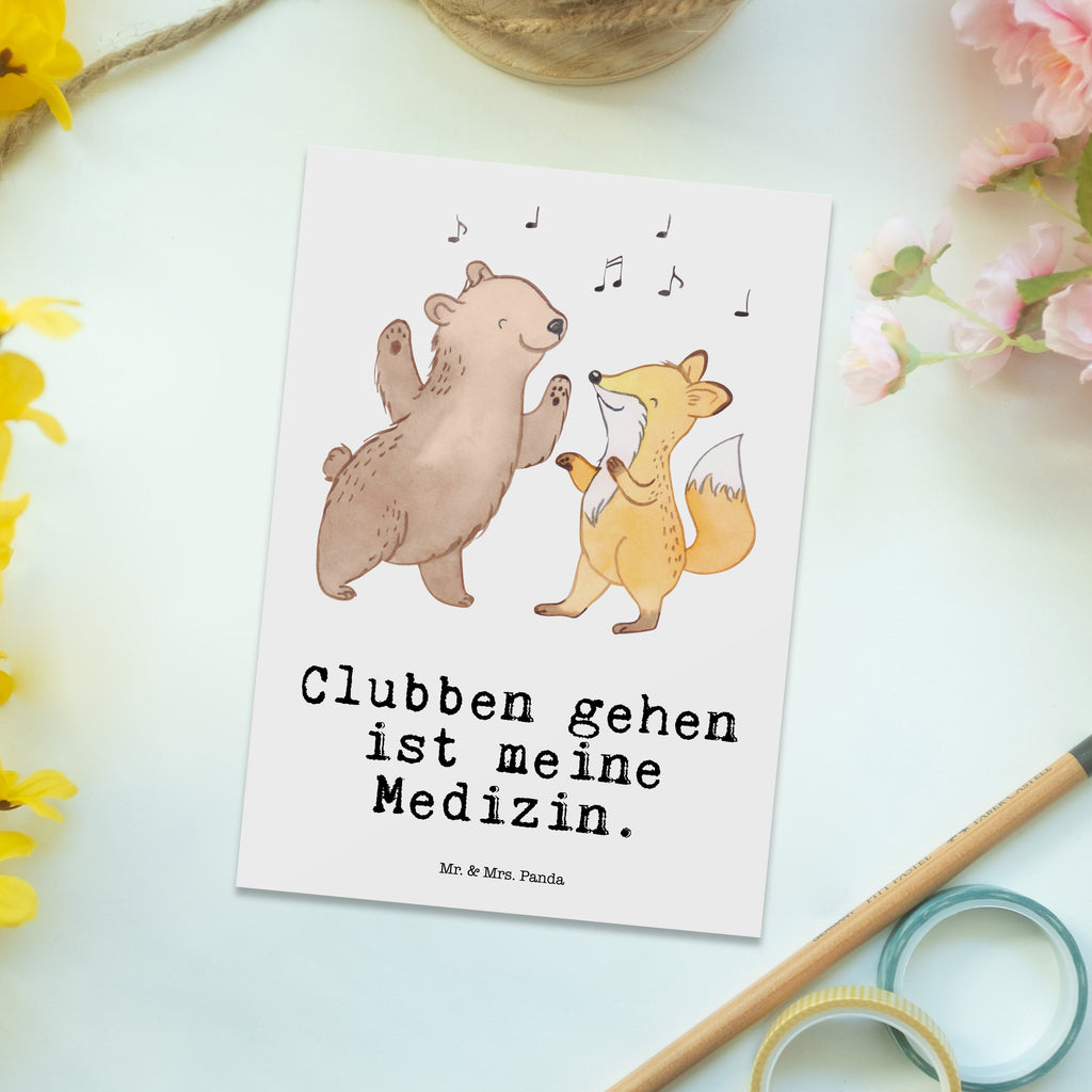 Postkarte Bär & Fuchs Disco Medizin Postkarte, Karte, Geschenkkarte, Grußkarte, Einladung, Ansichtskarte, Geburtstagskarte, Einladungskarte, Dankeskarte, Ansichtskarten, Einladung Geburtstag, Einladungskarten Geburtstag, Geschenk, Sport, Sportart, Hobby, Schenken, Danke, Dankeschön, Auszeichnung, Gewinn, Sportler, Disco, Clubs, Tanzen, Feiern, Clubbing