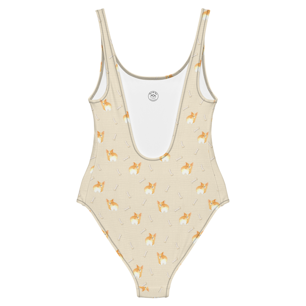 Badeanzug Corgie Po Badebekleidung, Bademode, Badeanzug, Swimsuit, Rückenfreier Badeanzug, Luxus-Bademode, Hund, Hundemotiv, Haustier, Hunderasse, Tierliebhaber, Hundebesitzer, Sprüche, Corgie, Hundeliebe, Motivation, Selbstliebe, Spruch