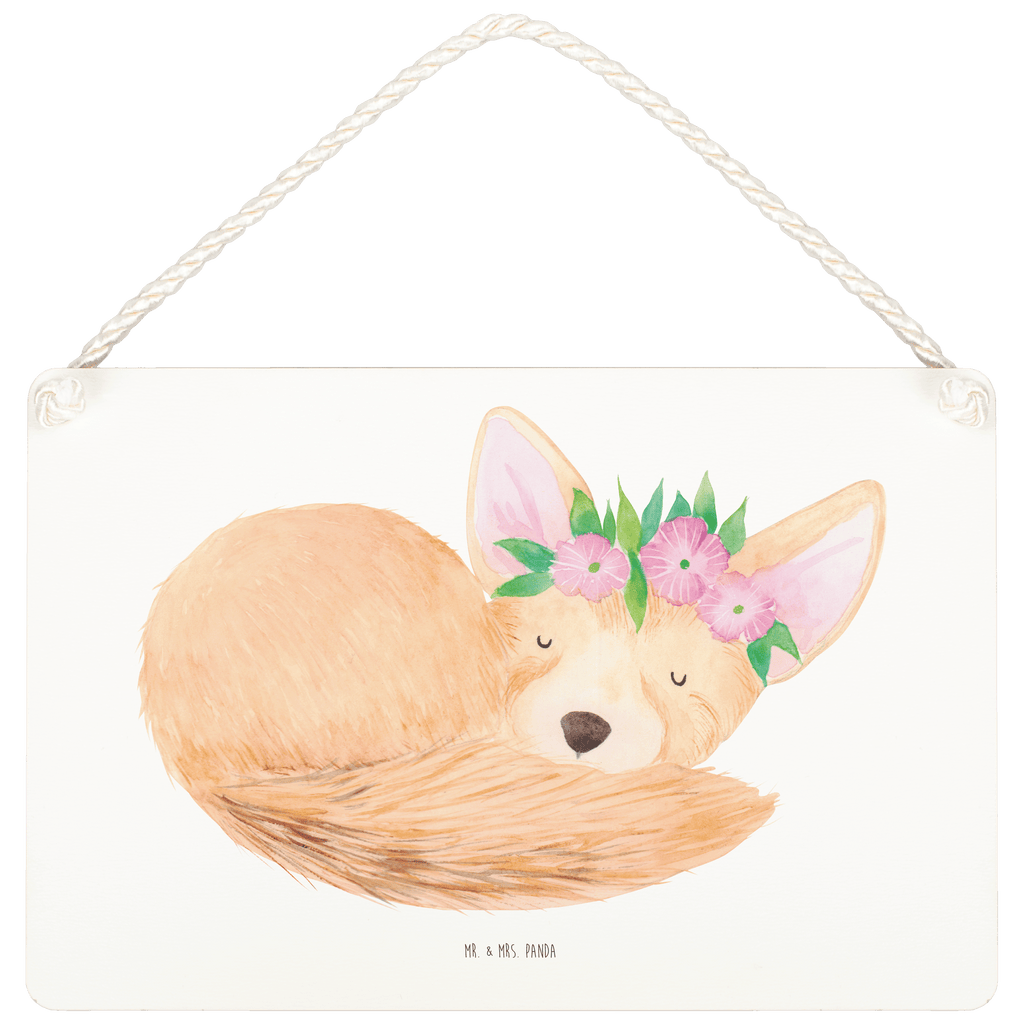 Deko Schild Wüstenfuchs Blumenkranz Dekoschild, Deko Schild, Schild, Tür Schild, Türschild, Holzschild, Wandschild, Wanddeko, Afrika, Wildtiere, Wüste, Wüstenfuchs, Blumen, Blumenkranz, Glücklich