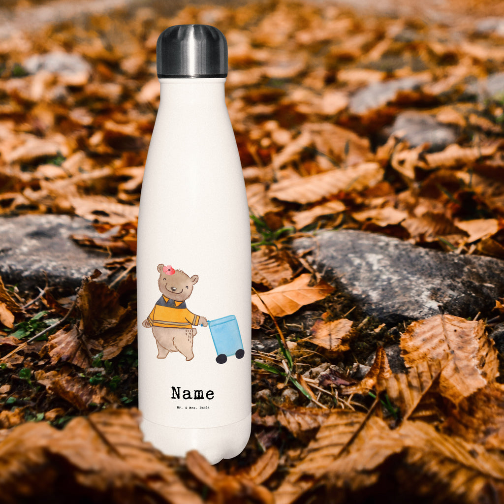 Personalisierte Thermosflasche Müllwerkerin mit Herz Personalisierte Isolierflasche, Personalisierte Thermoflasche, Personalisierte Trinkflasche, Trinkflasche Mit Namen, Wunschname, Bedrucken, Namensflasche, Beruf, Ausbildung, Jubiläum, Abschied, Rente, Kollege, Kollegin, Geschenk, Schenken, Arbeitskollege, Mitarbeiter, Firma, Danke, Dankeschön, Müllwerkerin, Fachkraft Kreislauf- und Abfallwirtschaft, Müllentsorgerin, Kehrichtfrau, Müllfrau, Müllfahreriin