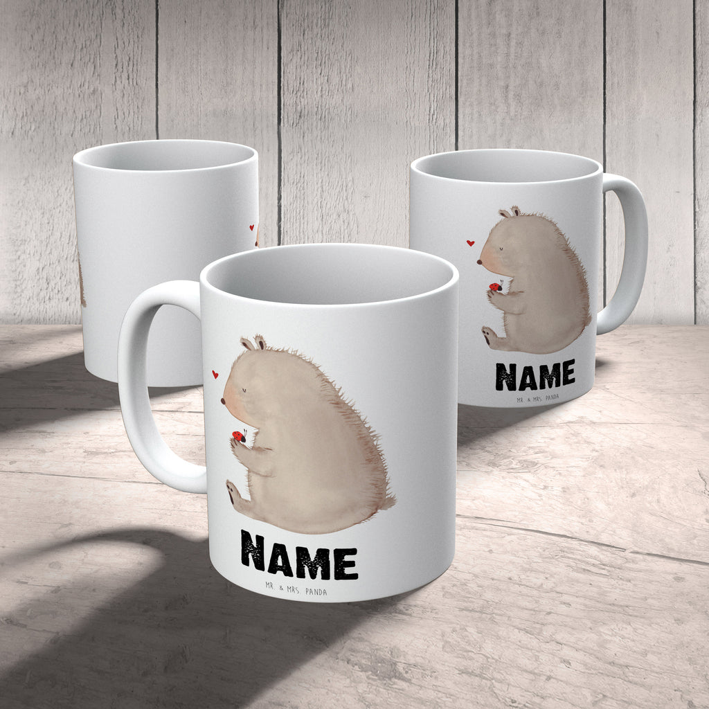 Personalisierte Tasse Bär mit Marienkäfer Personalisierte Tasse, Namenstasse, Wunschname, Personalisiert, Tasse, Namen, Drucken, Tasse mit Namen, Bär, Teddy, Teddybär, Marienkäfer, Liebe, Freiheit, Motivation, Das Leben ist schön