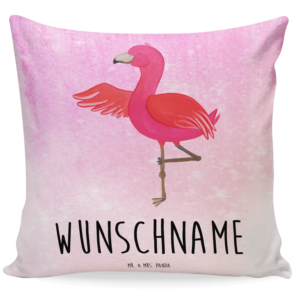 Personalisiertes Kissen Flamingo Yoga Kissen, personalisiert, Name, Wunschname, bedrucken, Kopfkissen, Flamingo, Vogel, Yoga, Namaste, Achtsamkeit, Yoga-Übung, Entspannung, Ärger, Aufregen, Tiefenentspannung