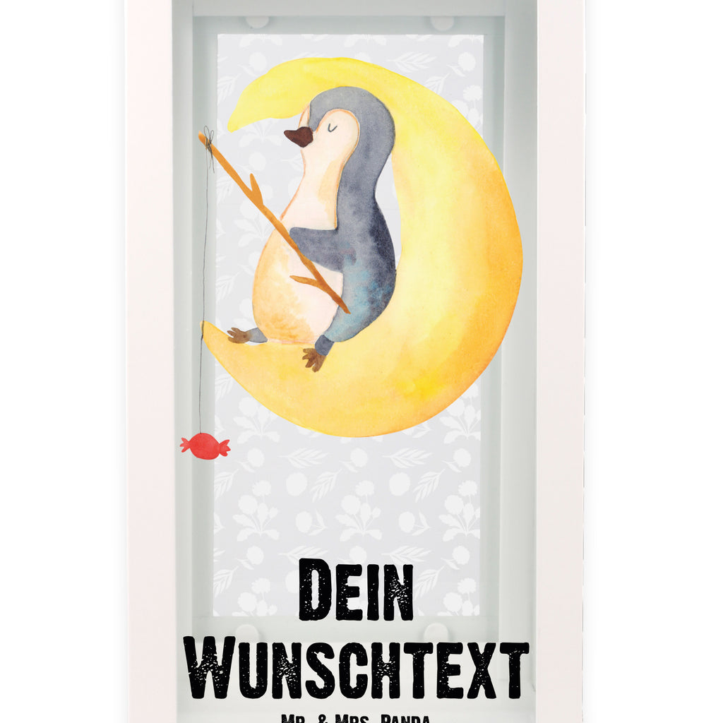 Personalisierte Deko Laterne Pinguin Mond Gartenlampe, Gartenleuchte, Gartendekoration, Gartenlicht, Laterne  kleine Laternen, XXL Laternen, Laterne groß, Pinguin, Pinguine, Spruch, schlafen, Nachtruhe, Einschlafen, Schlafzimmer, Schlafstörungen, Gästezimmer