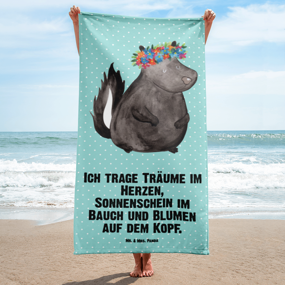 XL Badehandtuch Stinktier Blumenmaedchen Handtuch, Badetuch, Duschtuch, Strandtuch, Saunatuch, Stinktier, Skunk, Wildtier, Raubtier, Stinker, Stinki, Yoga, Namaste, Lebe, Liebe, Lache