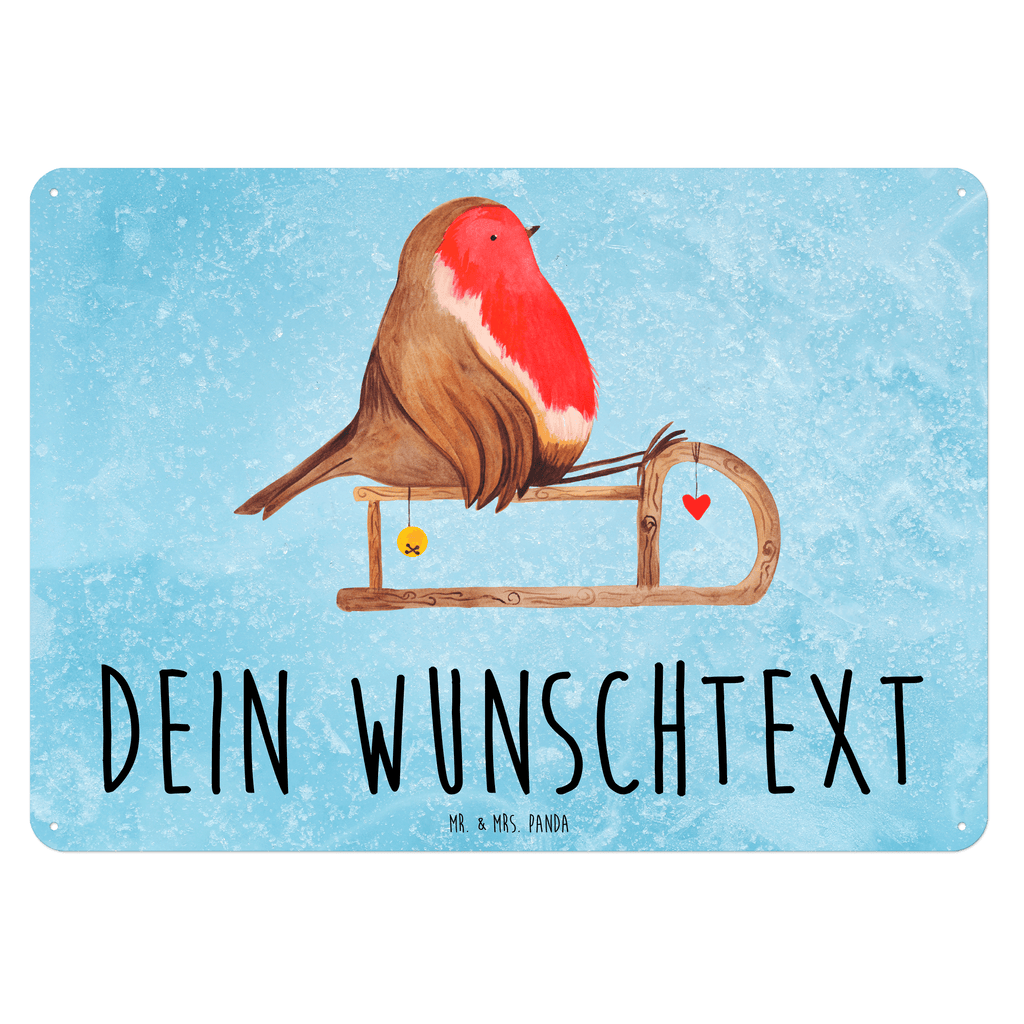 Personalisiertes Blechschild Rotkehlchen Schlitten Blechschild, Metallschild, Geschenk Schild, Schild, Magnet-Metall-Schild, Deko Schild, Wandschild, Wand-Dekoration, Türschild, Winter, Weihnachten, Weihnachtsdeko, Nikolaus, Advent, Heiligabend, Wintermotiv, Schlitten, Vogel