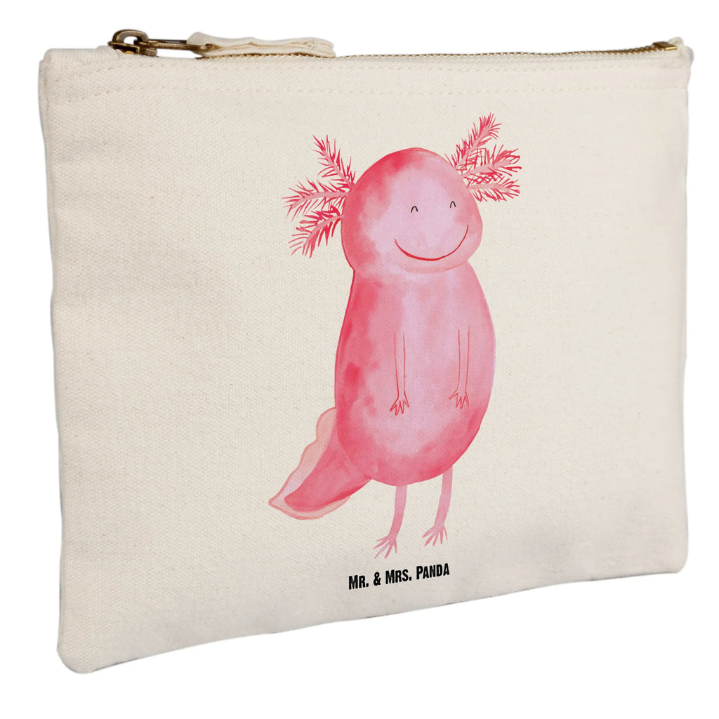 Schminktasche Axolotl Glücklich Schminktasche, Kosmetiktasche, Kosmetikbeutel, Stiftemäppchen, Etui, Federmappe, Makeup, XXL, Schminketui, Kosmetiketui, Schlamperetui, Axolotl, Molch, Axolot, Schwanzlurch, Lurch, Lurche, Motivation, gute Laune