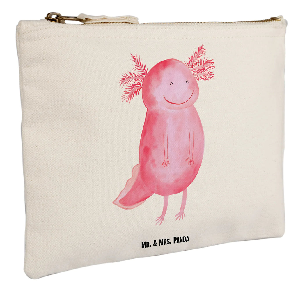 Schminktasche Axolotl Glücklich Schminktasche, Kosmetiktasche, Kosmetikbeutel, Stiftemäppchen, Etui, Federmappe, Makeup, XXL, Schminketui, Kosmetiketui, Schlamperetui, Axolotl, Molch, Axolot, Schwanzlurch, Lurch, Lurche, Motivation, gute Laune