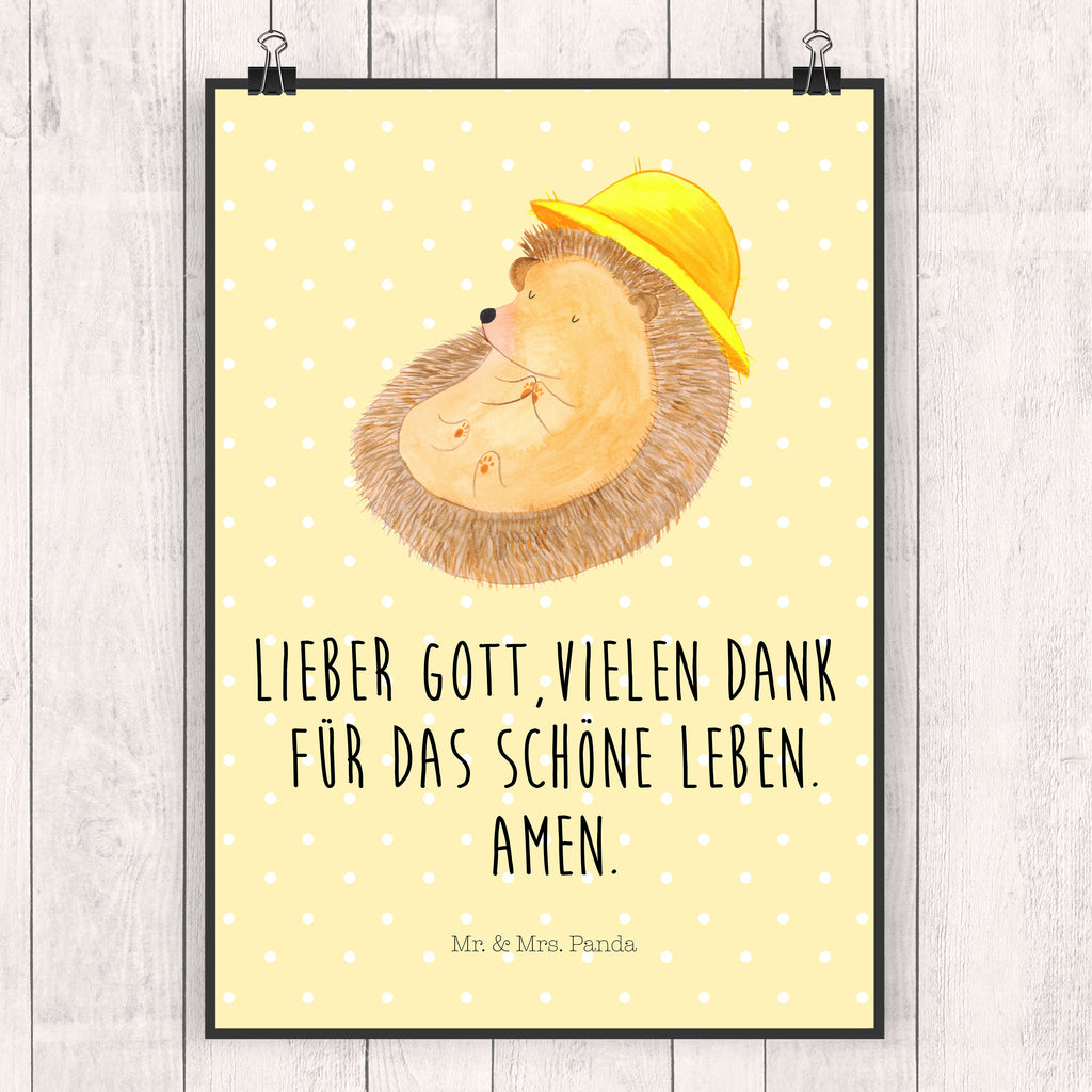 Poster Igel betet Poster, Wandposter, Bild, Wanddeko, Küchenposter, Kinderposter, Wanddeko Bild, Raumdekoration, Wanddekoration, Handgemaltes Poster, Mr. & Mrs. Panda Poster, Designposter, Kunstdruck, Posterdruck, Tiermotive, Gute Laune, lustige Sprüche, Tiere, Igel, Igel mit Hut, Sonnenhut, Gott, Amen, beten, Leben, Dankbarkeit, Dankbar sein, dankbar, genießen