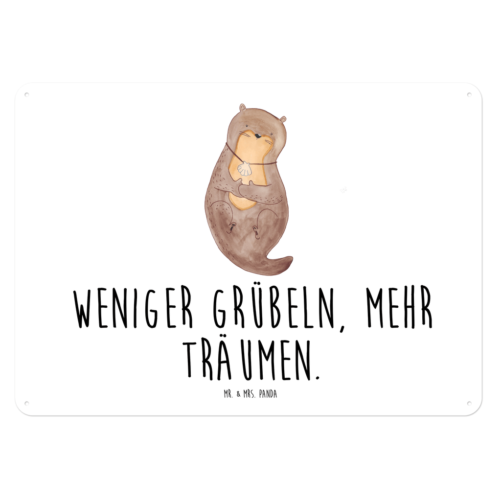 Blechschild Otter Muschel Blechschild, Metallschild, Geschenk Schild, Schild, Magnet-Metall-Schild, Deko Schild, Wandschild, Wand-Dekoration, Türschild, Otter, Fischotter, Seeotter, Otterliebe, grübeln, träumen, Motivation, Tagträumen, Büro