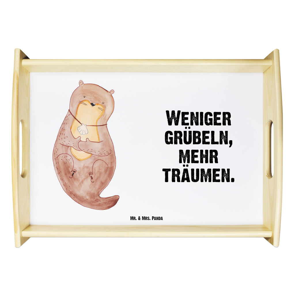 Serviertablett Otter Muschel Serviertablett, Tablett, Holztablett, Küchentablett, Dekotablett, Frühstückstablett, Otter, Fischotter, Seeotter, Otterliebe, grübeln, träumen, Motivation, Tagträumen, Büro