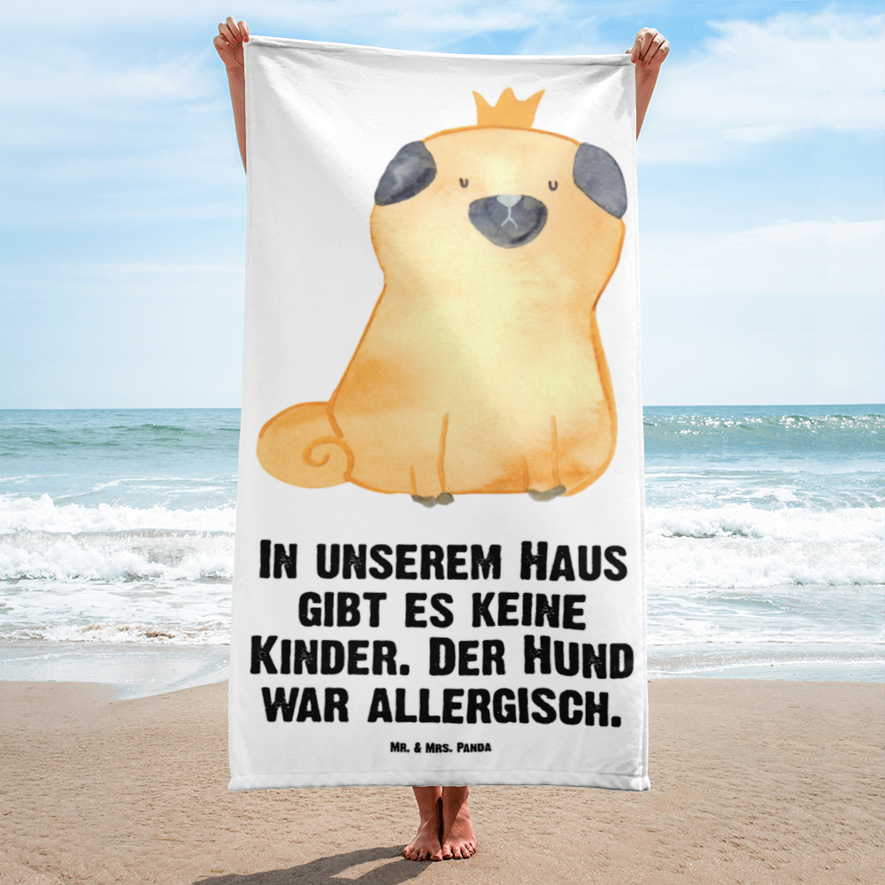 XL Badehandtuch Mops Krone Handtuch, Badetuch, Duschtuch, Strandtuch, Saunatuch, Hund, Hundemotiv, Haustier, Hunderasse, Tierliebhaber, Hundebesitzer, Sprüche, Mops, allergisch, kinderlos, Hausregel, Hundebesitzer. Spruch, lustig