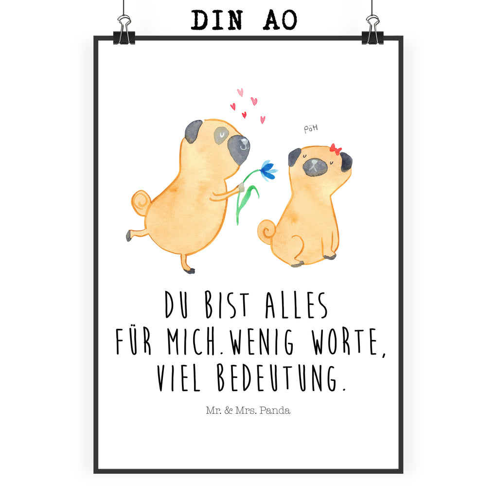 Poster Mops Verliebt Poster, Wandposter, Bild, Wanddeko, Küchenposter, Kinderposter, Wanddeko Bild, Raumdekoration, Wanddekoration, Handgemaltes Poster, Mr. & Mrs. Panda Poster, Designposter, Kunstdruck, Posterdruck, Hund, Hundemotiv, Haustier, Hunderasse, Tierliebhaber, Hundebesitzer, Sprüche, Mops, Möpse, Hundeliebe, verliebt, Liebe, Liebesspruch. Verlobt, Geschenk Freund, Partner