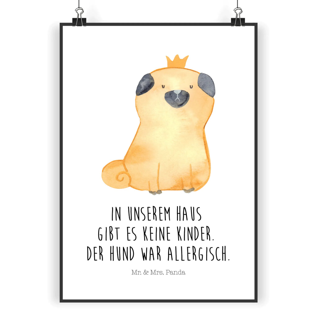 Poster Mops Krone Poster, Wandposter, Bild, Wanddeko, Küchenposter, Kinderposter, Wanddeko Bild, Raumdekoration, Wanddekoration, Handgemaltes Poster, Mr. & Mrs. Panda Poster, Designposter, Kunstdruck, Posterdruck, Hund, Hundemotiv, Haustier, Hunderasse, Tierliebhaber, Hundebesitzer, Sprüche, Mops, allergisch, kinderlos, Hausregel, Hundebesitzer. Spruch, lustig