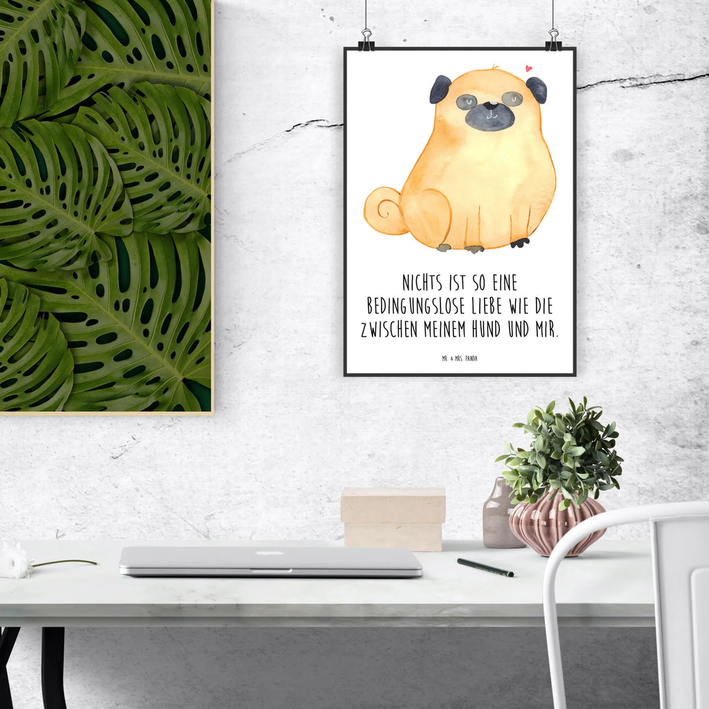 Poster Mops Poster, Wandposter, Bild, Wanddeko, Küchenposter, Kinderposter, Wanddeko Bild, Raumdekoration, Wanddekoration, Handgemaltes Poster, Mr. & Mrs. Panda Poster, Designposter, Kunstdruck, Posterdruck, Hund, Hundemotiv, Haustier, Hunderasse, Tierliebhaber, Hundebesitzer, Sprüche, Mops, Liebe, Hundeliebe