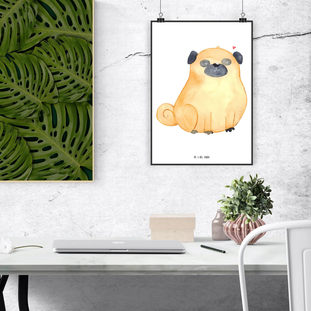 Poster Mops Poster, Wandposter, Bild, Wanddeko, Küchenposter, Kinderposter, Wanddeko Bild, Raumdekoration, Wanddekoration, Handgemaltes Poster, Mr. & Mrs. Panda Poster, Designposter, Kunstdruck, Posterdruck, Hund, Hundemotiv, Haustier, Hunderasse, Tierliebhaber, Hundebesitzer, Sprüche, Mops, Liebe, Hundeliebe