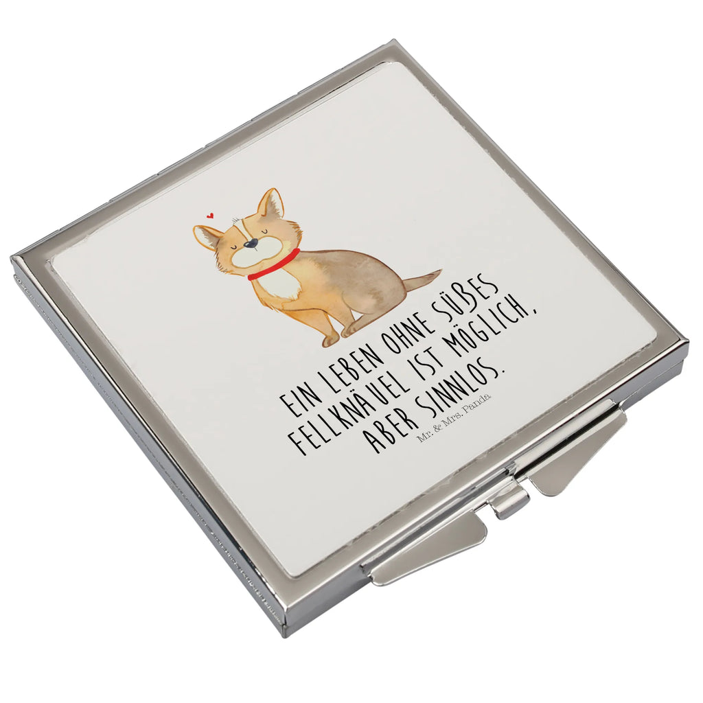 Handtaschenspiegel quadratisch Hund Glück Spiegel, Handtasche, Quadrat, silber, schminken, Schminkspiegel, Hund, Hundemotiv, Haustier, Hunderasse, Tierliebhaber, Hundebesitzer, Sprüche, Corgie, Hundeliebe, Spruch, Hundemama, Liebe