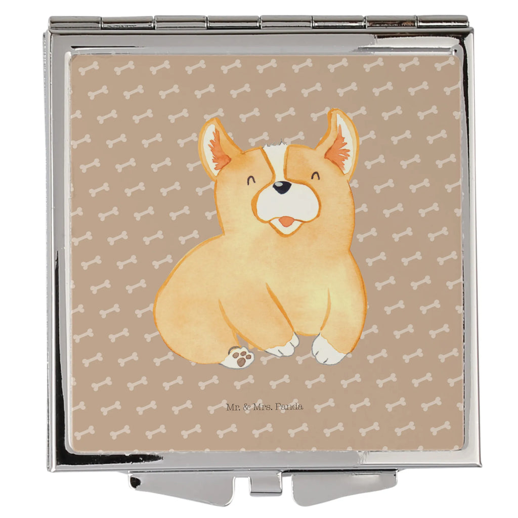 Handtaschenspiegel quadratisch Corgie Spiegel, Handtasche, Quadrat, silber, schminken, Schminkspiegel, Hund, Hundemotiv, Haustier, Hunderasse, Tierliebhaber, Hundebesitzer, Sprüche, Corgie, Welsh Corgie Pembroke, britisch, Motivation, Spruch, Hundespruch, Lebensfreude