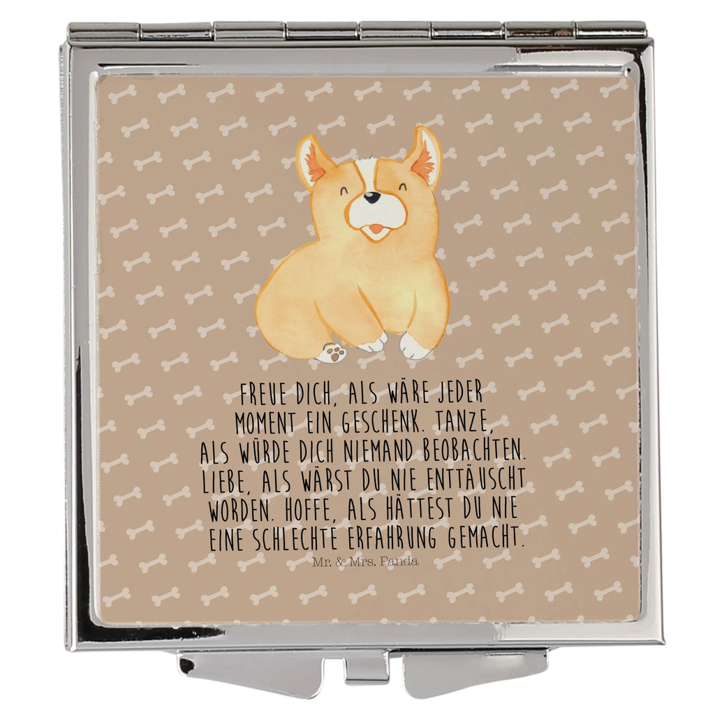 Handtaschenspiegel quadratisch Corgie Spiegel, Handtasche, Quadrat, silber, schminken, Schminkspiegel, Hund, Hundemotiv, Haustier, Hunderasse, Tierliebhaber, Hundebesitzer, Sprüche, Corgie, Welsh Corgie Pembroke, britisch, Motivation, Spruch, Hundespruch, Lebensfreude