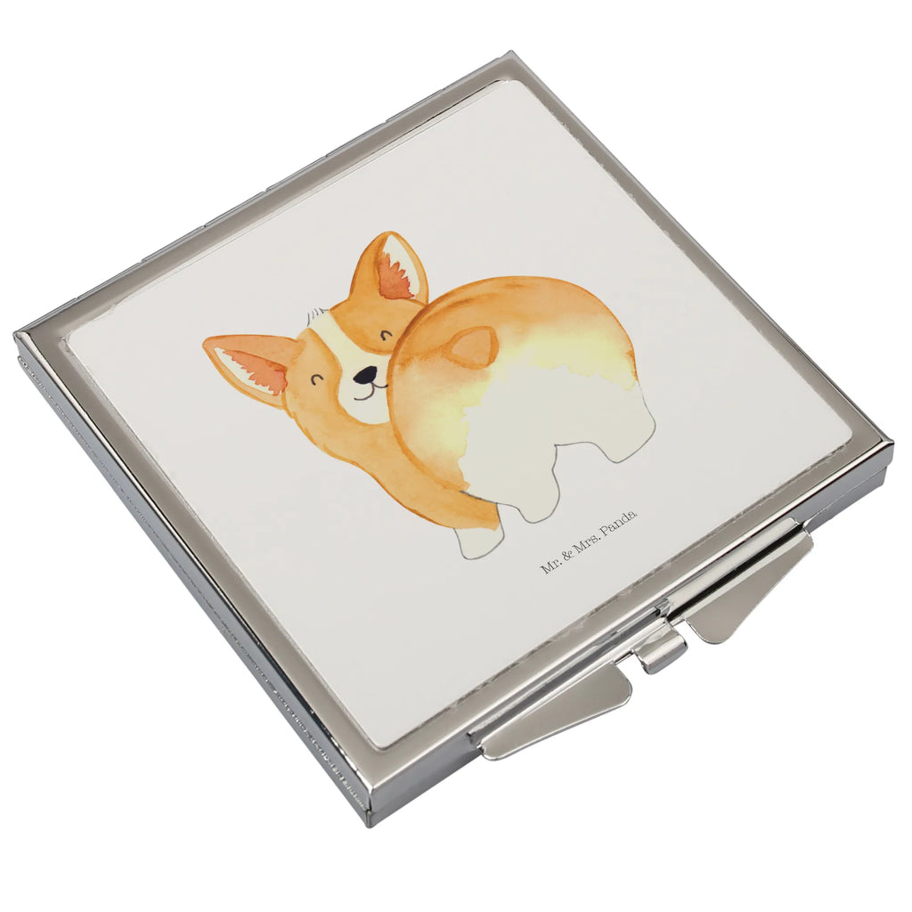 Handtaschenspiegel quadratisch Corgi Po Spiegel, Handtasche, Quadrat, silber, schminken, Schminkspiegel, Hund, Hundemotiv, Haustier, Hunderasse, Tierliebhaber, Hundebesitzer, Sprüche, Corgie, Hundeliebe, Motivation, Selbstliebe, Spruch