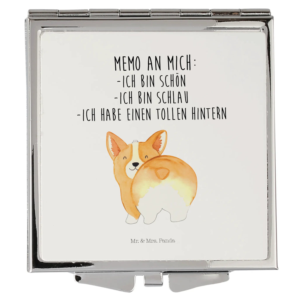 Handtaschenspiegel quadratisch Corgi Po Spiegel, Handtasche, Quadrat, silber, schminken, Schminkspiegel, Hund, Hundemotiv, Haustier, Hunderasse, Tierliebhaber, Hundebesitzer, Sprüche, Corgie, Hundeliebe, Motivation, Selbstliebe, Spruch