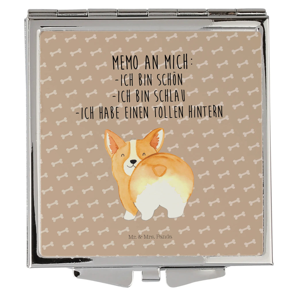 Handtaschenspiegel quadratisch Corgi Po Spiegel, Handtasche, Quadrat, silber, schminken, Schminkspiegel, Hund, Hundemotiv, Haustier, Hunderasse, Tierliebhaber, Hundebesitzer, Sprüche, Corgie, Hundeliebe, Motivation, Selbstliebe, Spruch