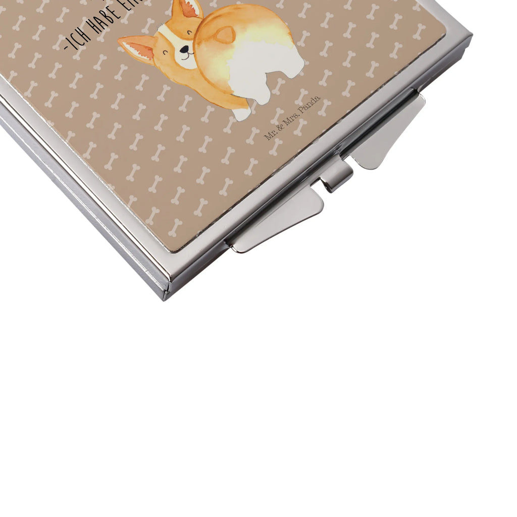 Handtaschenspiegel quadratisch Corgi Po Spiegel, Handtasche, Quadrat, silber, schminken, Schminkspiegel, Hund, Hundemotiv, Haustier, Hunderasse, Tierliebhaber, Hundebesitzer, Sprüche, Corgie, Hundeliebe, Motivation, Selbstliebe, Spruch