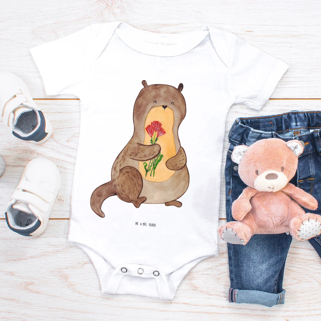 Organic Baby Body Otter Blumenstrauß Babykleidung, Babystrampler, Strampler, Wickelbody, Baby Erstausstattung, Junge, Mädchen, Otter, Fischotter, Seeotter, Otter Seeotter See Otter