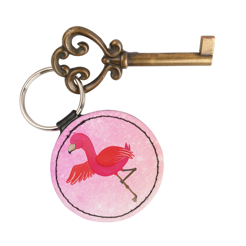 Rund Schlüsselanhänger Flamingo Yoga Schlüsselanhänger, Anhänger, Taschenanhänger, Glücksbringer, Schutzengel, Flamingo, Vogel, Yoga, Namaste, Achtsamkeit, Yoga-Übung, Entspannung, Ärger, Aufregen, Tiefenentspannung