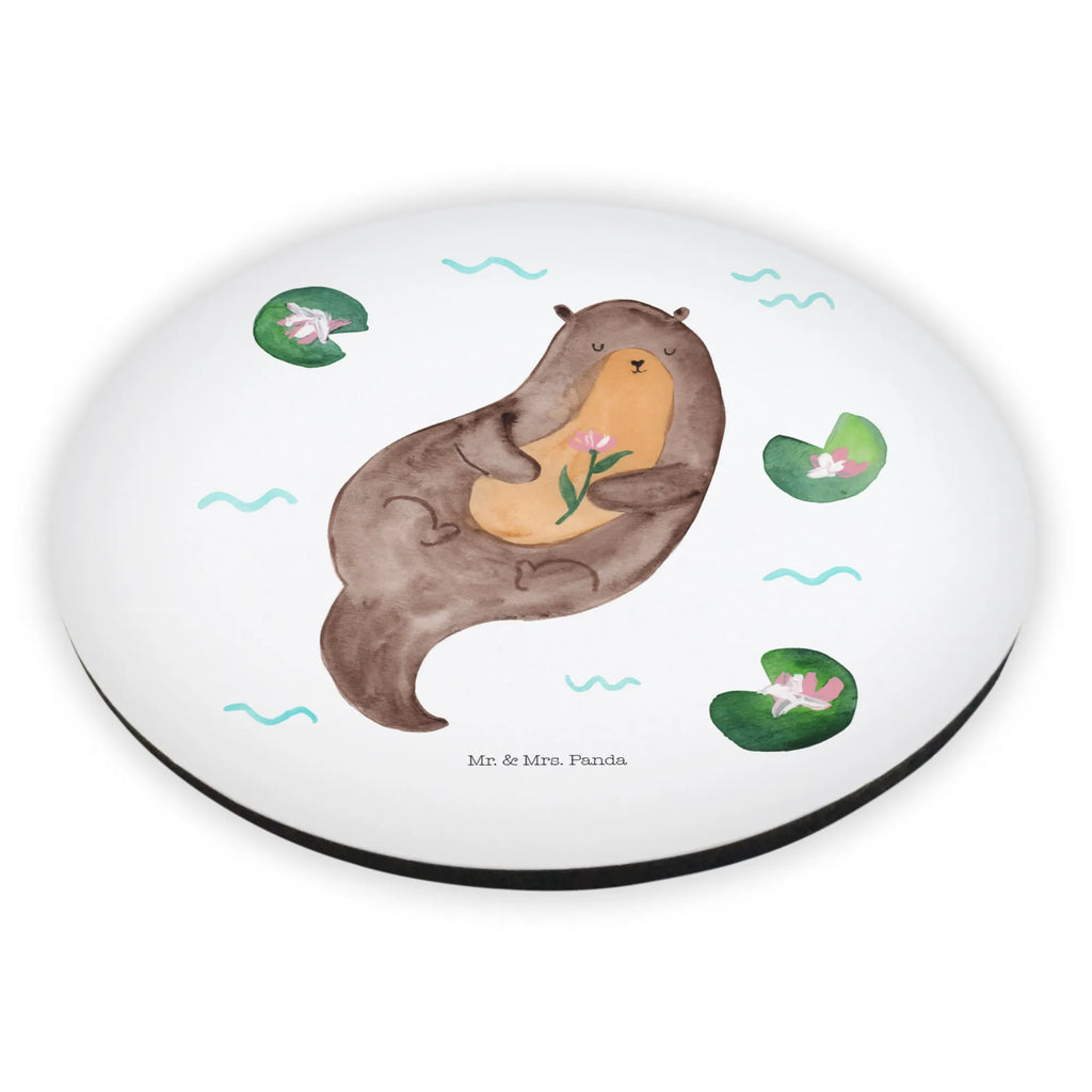 Rund Magnet Otter mit Seerose Kühlschrankmagnet, Pinnwandmagnet, Souvenir Magnet, Motivmagnete, Dekomagnet, Whiteboard Magnet, Notiz Magnet, Kühlschrank Dekoration, Otter, Fischotter, Seeotter, Otter Seeotter See Otter